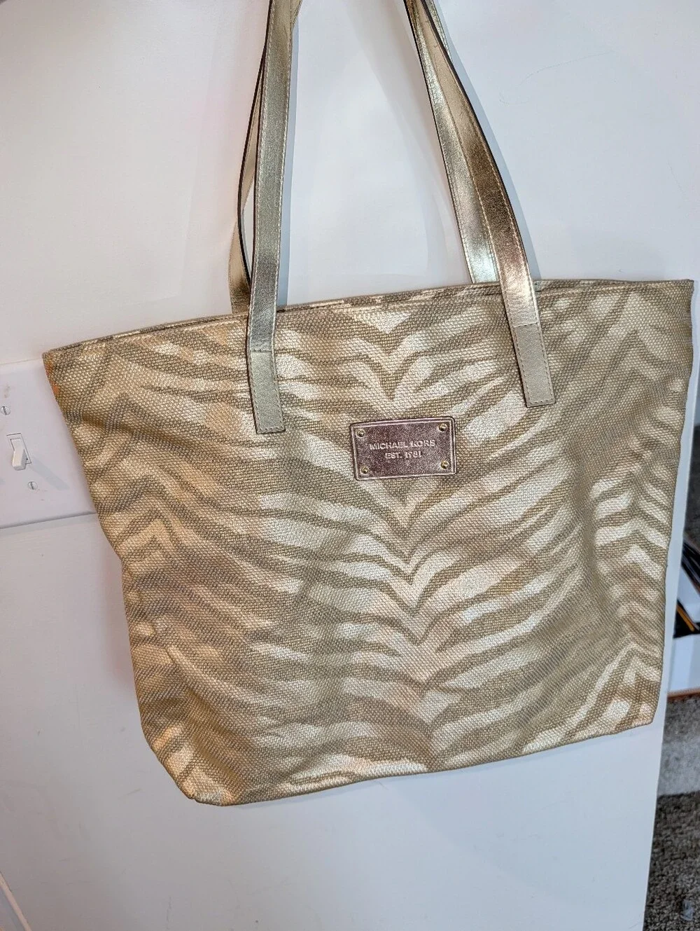 Michael Kors Metallic Gold Zebra-Pattern Tote
